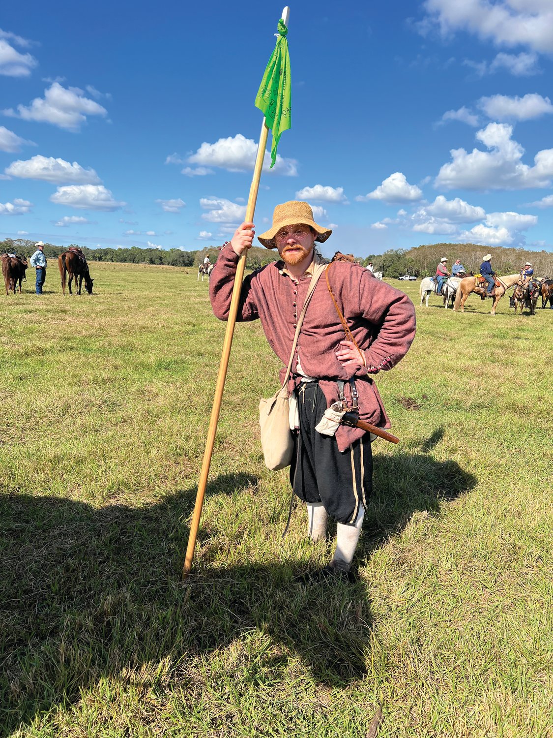 Bennett Lloyd dressed in clothing appropriate for Spanish explorers of the 1530s while hiking behind the Great Florida Cattle Drive, Dec. 4-10 in Osceola County,